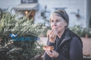 woman eating pie in winter